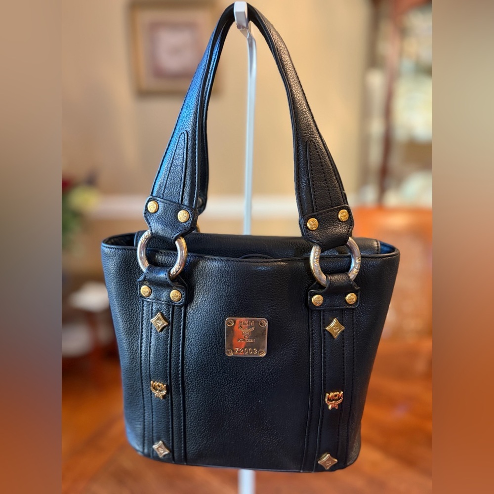 Vintage MCM Black Leather Tote Bag -  See Condition Notes
